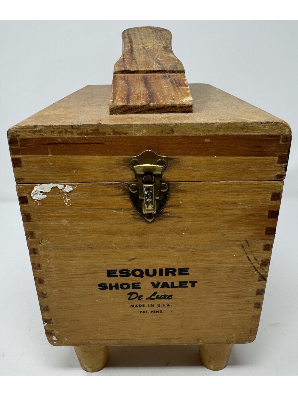 Vintage Wooden Esquire Shoe Valet De Luxe Shoe Shine Box with 1 Brush